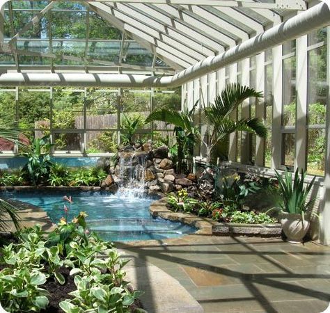 Sunroom Swimming Pool, Pool In Conservatory, Conservatory With Pool, Greenhouse With Pool Inside, Greenhouse Pool Enclosure, Pool In Greenhouse, Greenhouse With Pool, Solarium Pool, Beach Modern Living Room