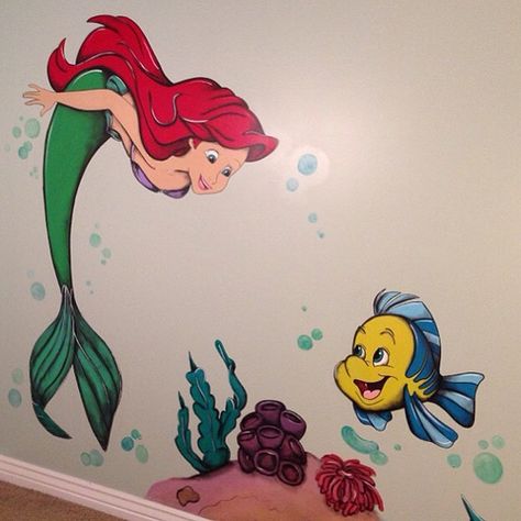 'The Little Mermaid' Mermaid Mural, Little Mermaid Bedroom, Princess Mural, Little Mermaid Bathroom, Little Mermaid Room, Mermaid Decor Bedroom, Disney Mural, Mermaid Room Decor, Deco Disney