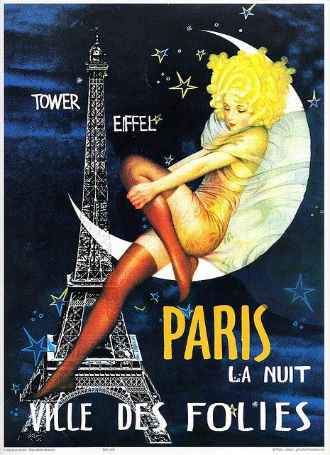 Ville des Folies by peacay, via Flickr    One of my favourite images in the world, end of. I have a little compact mirror from the Eiffel Tower with this on it :) Theatre Posters, Vintage French Posters, Vintage Theatre, Postal Vintage, French Poster, Deco Poster, Art Deco Posters, Paris Photo, Alphonse Mucha