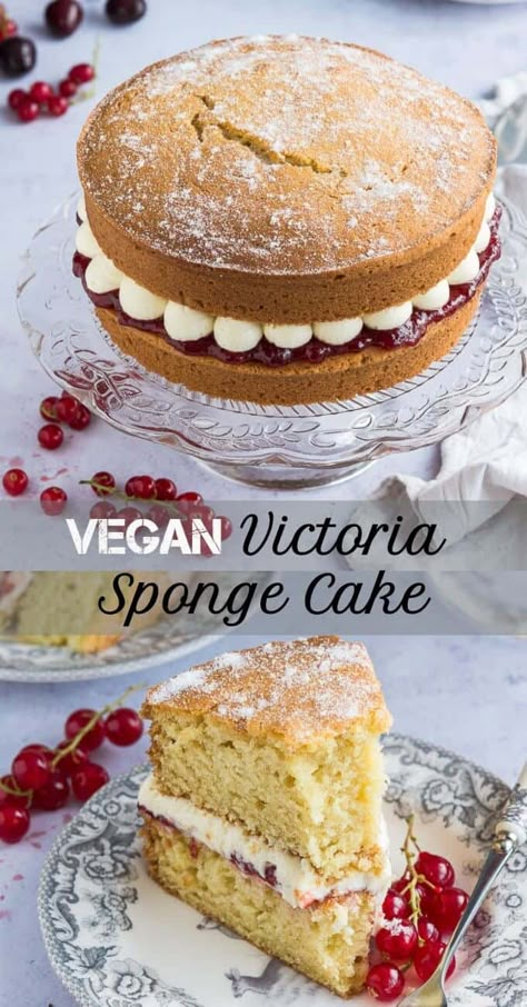 Dairy Free Victoria Sponge Cake, Vegan Vanilla Sponge Cake, Vegan Victoria Sponge Cake, Vegan Tea Party Desserts, Vegan Tea Cakes, Healthy Sponge Cake, Easy Vegan Cake Recipes, Vegan British Recipes, Vegan Cakes Recipe