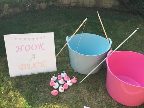 Diy Hook A Duck, Hook A Duck Diy, Diy Hook A Duck Game, Hook A Duck Game, Garden Party Games For Kids, Wedding Garden Games, Farm Party Games, Hook A Duck, Havana Nights Party Theme