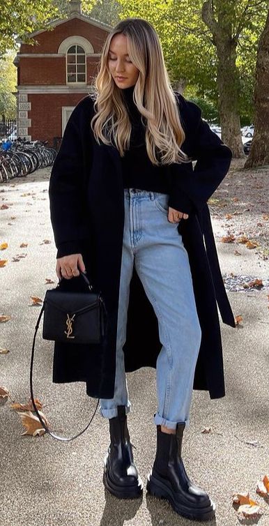 Winter Outfit Formal, Long Black Coat Outfit, Aesthetic Outfits Winter, Black Coat Outfit, Formal Outfit Ideas, Teens Outfits, Mantel Outfit, Trend Outfit, Clothing Board