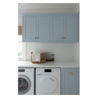 Parry Street - Laundry Room - Perth | Houzz AU Dulux Paint Colours Blue, Dulux Blue Paint, Dulux Kitchen Paint, Laundry Splashback, Dulux Tranquil Retreat, Dulux Blue, Country Kitchen Colors, French Blue Paint, Light Blue Paint Colors