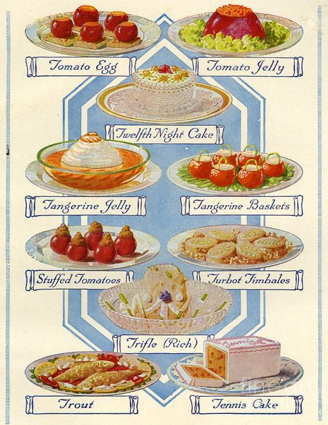 1920s Food, Tomato Jelly, Tennis Cake, Recipe Illustration, Gallon Of Water A Day, Mystery Dinner Party, Advertising Archives, Food Prints, The Letter T