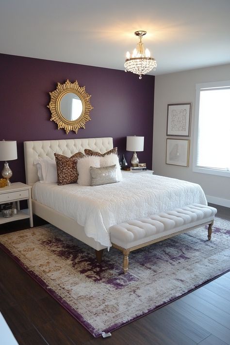 13 Plum Bedroom Designs To Inspire Your Next Makeover – DreamyHomeStyle Bedroom With Purple Accent Wall, Plum And Pink Bedroom, Room Color Schemes Purple, Light Purple Walls Bedroom Ideas, Plum Accent Wall Bedroom, Magenta Room Ideas, Purple Bedroom Inspirations, Purple Bedroom Ideas For Couples, Lavender Accent Wall Bedroom