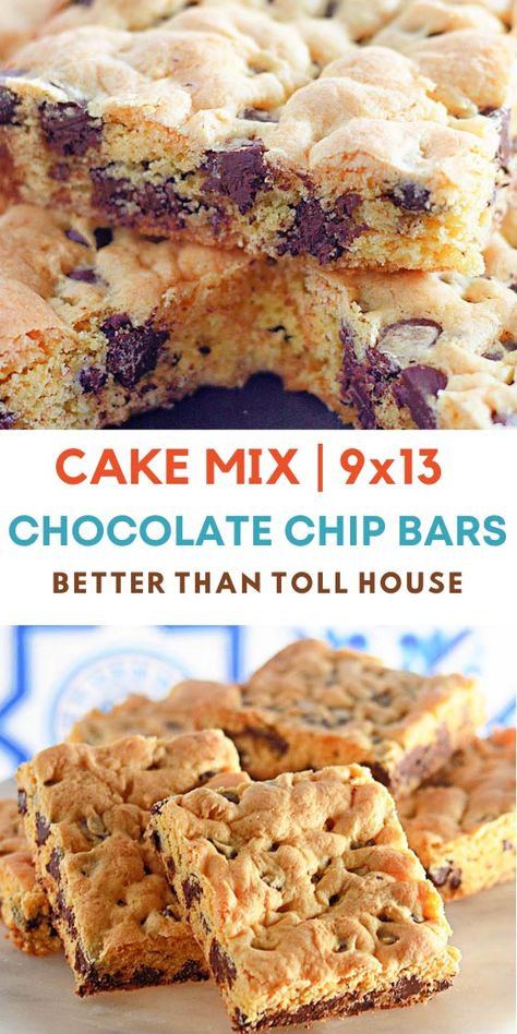 Chocolate Chip Cake Mix Cookie Bars Lazy Cookie Bars, Cake Mix Chocolate Chip Cookies, Strawberry Chocolate Chip Cookies, Cake Mix Bars, Cake Mix Cookie, Cake Mix Cookie Bars, Desserts With Chocolate Chips, Cookie Bars Easy, Boxed Cake Mixes Recipes