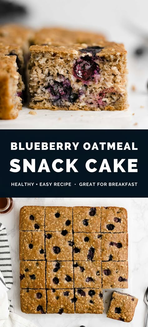 This healthy snack cake recipe is easy to whip up any day of the week! It’s full of oats, spices & natural sweetness from the blueberries. Yogurt makes it really moist — not lots of oil or butter! Low calorie, clean eating & perfect for breakfast too! Blueberry snack cake. Healthy oatmeal cake recipe easy. Blueberry yogurt snack cake. Healthy blueberry cake greek yogurt. Blueberry breakfast cake healthy. Healthy yogurt oat blueberry breakfast cake. Easy blueberry cake recipe. Breakfast Cake Recipes Healthy, Blueberry Oat Cake, Blueberry Snack Cake, Blueberry Cake Healthy, Baked Oatmeal Cake, Blueberry Oatmeal Cake, Healthy Breakfast Cake Recipes, Greek Yogurt Cake Mix Recipes, Oatmeal Cake Recipe Easy