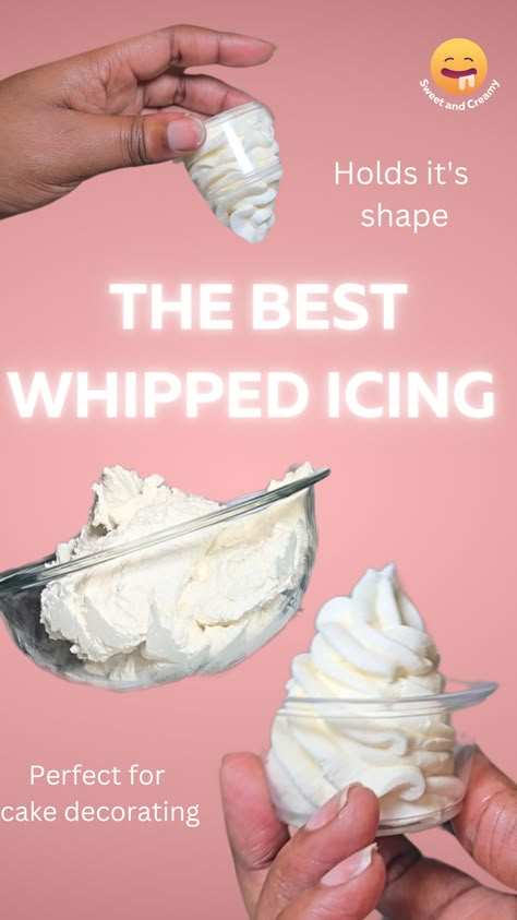 This is the BEST whipped cream icing recipe ice ever tried! I use it for almost all of my cakes at home.  You only need 3 ingredients.  Click the link to watch how I make it Whip Cream Icing For Cake, Good Piping Frosting Recipe, Whipped Icing Wedding Cake, Whipped Cake Icing Recipe, Elite Frosting How To Make, Diy Whipped Icing For Cake, Decorating Cake With Whipped Cream, Light Whipped Frosting For Cake, Whip Cream Icing Recipe