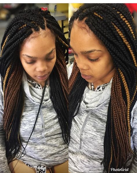 Multi-color box braids .... Styled by Uniquebraidsandweaves Multi Color Box Braids, Box Braids Color, Color Box Braids, Box Braids With Color, Braids With Color, Box Braids Bun, Braids Color, Small Box Braids, Lemonade Braids