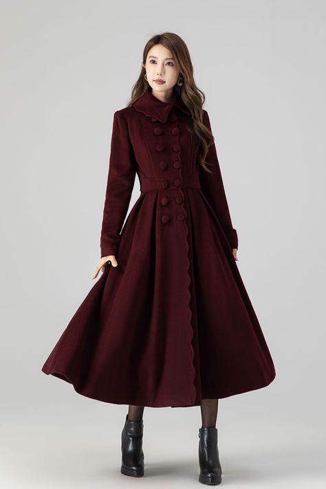 Stay warm and stylish this winter with the Burgundy princess winter wool coat.   SKU 4517  Link in bio   #WinterFashion #CozyStyle #WoolCoat #StayWarm #Fashionista #Xiaolizihandmade Winter Wool Dress, Warm Winter Dresses, Different Wedding Dresses, Clothing Wardrobe, Winter Coat Women, Winter Coat Dress, Womens Dress Coats, Princess Coat, Summer Coats