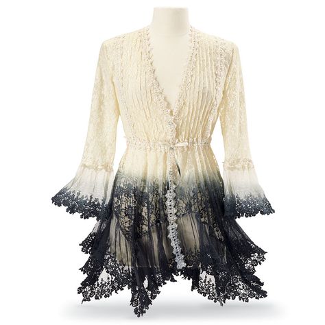 I love this jacket...if I swim enough laps maybe I can get one! White Long Jacket, Ombre Jeans, Pyramid Collection, Plus Size Peplum, Ombre Lace, Peplum Jacket, Black Ombre, Dip Dyed, Lace Peplum