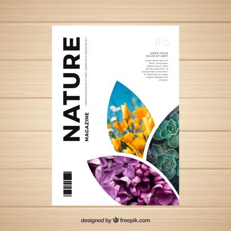 Nature magazine cover template with photo Free Vector Nature Magazine Cover, Magazine Cover Layout, Nature Magazine, Magazine Cover Ideas, Magazine Design Cover, Magazine Cover Template, Poster Graphic Design, Catalogue Design, Buch Design