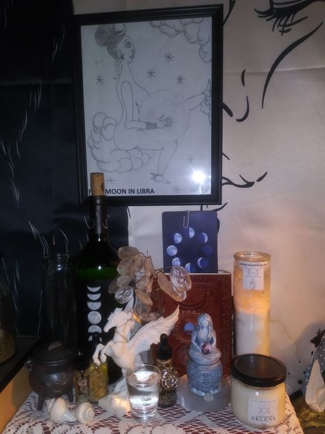 Moon Goddess Altar, Selene Offerings, Nyx Altar, Selene Altar, Lady Selene, Moon Alter, Deity Altar, Moon Worship, Hellenic Aesthetic