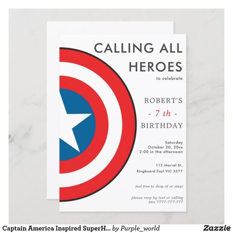 Captain America Birthday Invitations, Captain America Invitation, Captain Amerika, Captain America Birthday Party, Superhero Birthday Party Invitations, Captain America Party, 19th Bday, Iron Man Birthday, Captain America Birthday