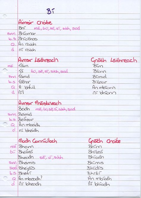 Leaving Cert help notes: Irregular Irish Verbs Leaving Cert Notes, Irish Language Aesthetic, Irish School Aesthetic, Irish Verbs, Irish Notes, Learn Irish, Irish Aesthetic, Teacher Vision Board, Learning Irish