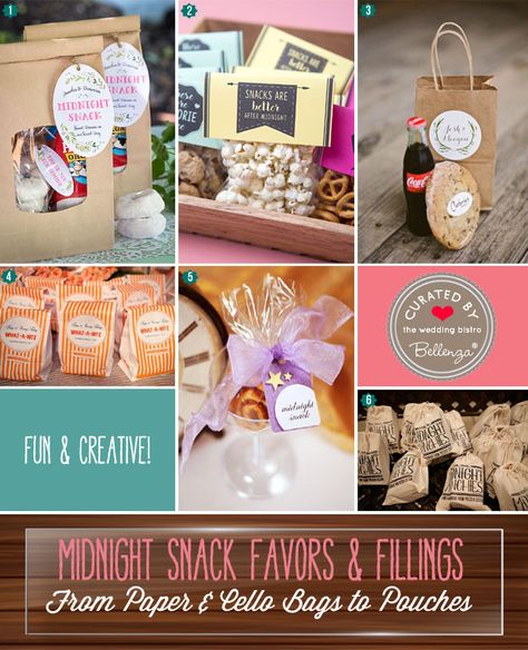 Midnight Snacks as Favors: Bag Ideas Snack Favors Wedding, Midnight Snack Wedding, Midnight Snack Party Favor, Midnight Snack Wedding Favor, Wedding Favor Snack Bags, Wedding Favor Snacks, Popcorn Late Night Snack Wedding, Wedding Snack Bags, Knot Cookies