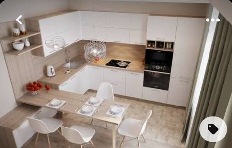 Tiny Kitchen Design, Kitchen Design Small Space, Kitchen Layout Plans, Modern Kitchen Design Luxury 2023, Open Plan Kitchen Living Room, Modern Kitchen Interiors, Small Kitchen Decor, 아파트 인테리어, White Modern Kitchen