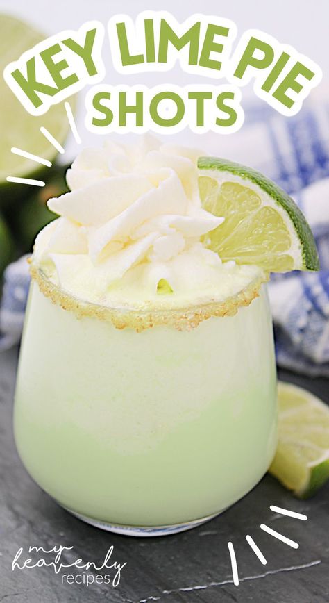 key lime pie shot Key Lime Pie Shots, Key Lime Pie Shot, Whipped Topping Recipe, Easy Key Lime Pie, Shots Alcohol Recipes, Key Lime Recipes, Key Lime Pie Easy, Green Shot, Lime Recipes