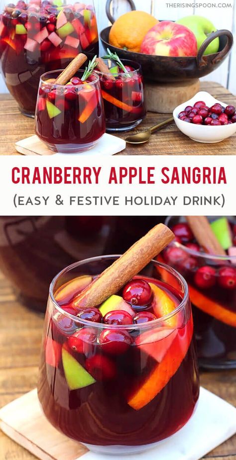 Apple Cranberry Sangria Recipes, Cranberry Apple Drinks Alcohol, Cranberry Apple Sangria Recipes, Sangria Recipes Cranberry, Red Fall Sangria, Cranberry Apple Cider Sangria, Cranberry Sangria Thanksgiving, Cranberry Apple Margarita, Holiday Pitcher Drinks