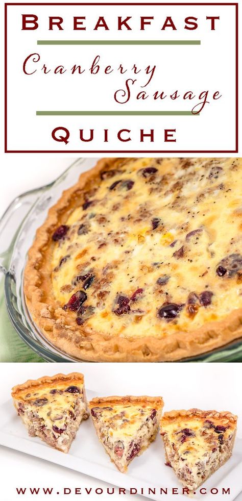 Breakfast Cranberry Sausage Quiche Chicken Cranberry Quiche, Cranberry Brunch Recipes, Quiche Sausage, Holiday Breakfast Recipes, Christmas Quiche, Cranberry Sausage, Easy Quiche Recipe, Angel Chicken, Sausage Quiche