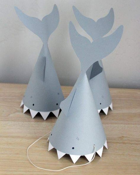 Shark Hats, Party Hat Template, Baby Shark Party, Ocean Birthday Party, Shark Hat, Shark Themed Birthday Party, Crazy Hat, Crazy Hat Day, Ocean Birthday