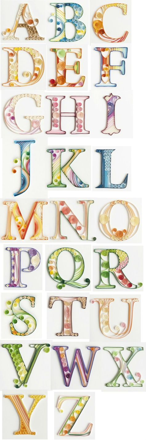 Quilling Typography Design, Quilling Art Letters, Paper Quilling Poodle, Alphabet Paper Craft, Quiling Paper Art Projects, Typography Letters Alphabet, Alphabet Quilling, Teknik Quilling, Quilled Letters