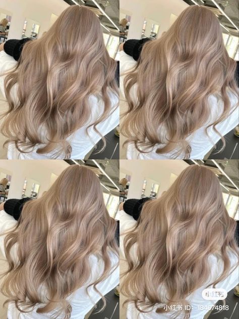 Silk Caramel Blonde, Smoky Beige Hair, Light Ash Hair, Korean Hair Color Trend 2023, Milky Tea Hair Color, Cool Dirty Blonde Hair, Milk Blonde Hair, Milk Tea Ash Hair Color, Light Beige Brown Hair