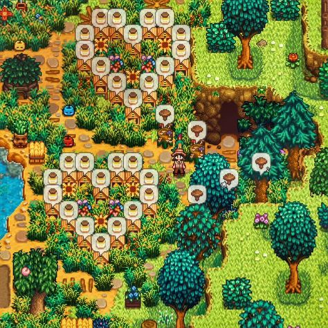 Emilia 🎮✨ (@emiliascozycorner) • Instagram photos and videos Honey Farm Stardew Valley, Stardew Honey Farm, Honey Stardew Valley, Stardew Valley Honey Farm, Stardew Honey Layout, Stardew Valley Honey Layout, Stardew Valley Honey, Stardew Layout, Farm Layouts