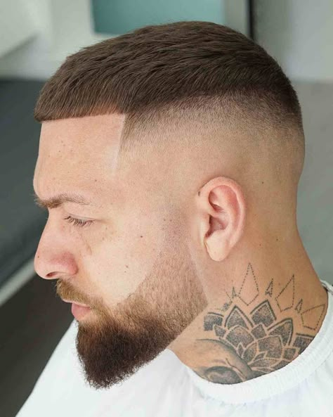 Caesar-with-a-High-Skin-Fade Buzz Cut For Men, Caesar Haircut, High Skin Fade, Buzz Cut Hairstyles, Medium Fade, Beard Fade, Executive Fashion, Tapered Haircut, Mens Fade