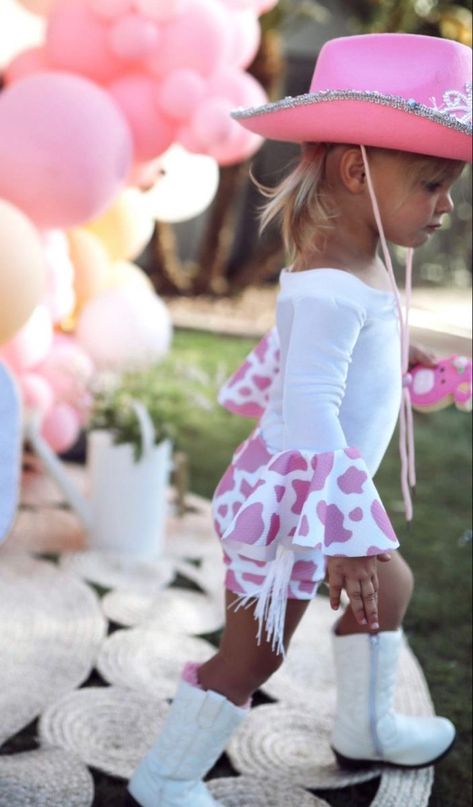 Rodeo Themed Third Birthday, Cow Birthday Party Outfit, Girly Cowgirl Party, One Year Old Cowgirl Photoshoot, Disco Cowgirl First Birthday Outfit, Cowgirl Outfits Birthday Party, Baby Cowgirl Outfit, Cowgirl Two Year Old Birthday, 2 Year Birthday Theme Cowgirl