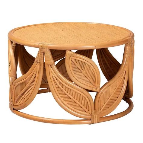 Raflesia Modern Bohemian Natural Rattan Coffee Table - Overstock - 40133362 Bohemian Living Room Coffee Tables, Bohemian Coffee Table, Bohemian Table, Wicker Coffee Table, Round Wood Coffee Table, Rattan Coffee Table, Bohemian Living Room, Visual Texture, Coffee Table Wayfair