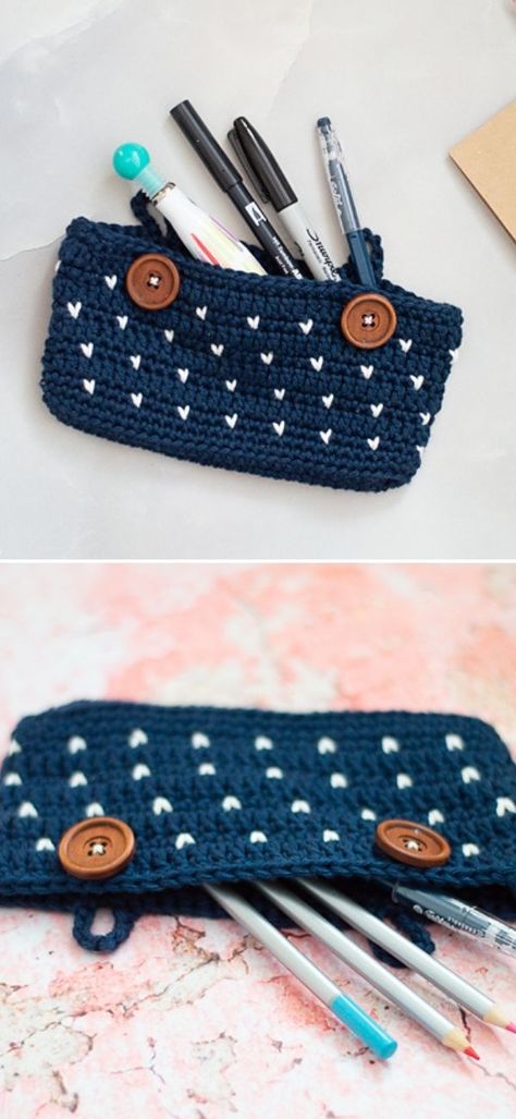 Crochet Pencil Pouch Free Pattern, Pencil Pouch Crochet, Crochet Pouches, Crochet School, Crochet Pencil Case, Crochet Blanket Tutorial, Crochet Case, Crochet Baby Beanie, Stylish Crochet