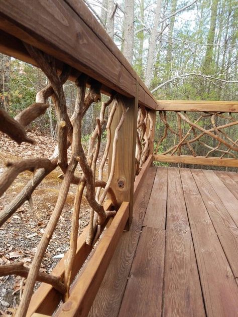 Porch Wall Design, Carport Makeover, Lodge Exterior, Outdoor Bridges, Wood Handrail, Railings Outdoor, Hillside Landscaping, Cabin Exterior, Country Porch