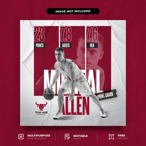 Basketball player flyers instagram posts template Basketball Social Media Design, Sports Social Media Post, Basketball Advertising, Sports Social Media Design, Basketball Social Media, Instagram Posts Template, Sports Design Inspiration, Social Media Advertising Design, Social Media Post Template