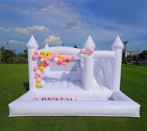 PRICES MAY VARY. ✿ SPECIAL DECORATION: This White Bounce House will be the most special decoration for the wedding day, White Bounce House can be used as a background for wedding photos,children can also play happily in it. ✿ SUPERIOR LOAD-BEARING CAPACITY: 500-550 lbs maximum jumping weight limit. Premium PVC material means that our white bouncy castle can easily hold up 4-6 children jumping and playing on the jumping area and slide. Of course, it is also friendly for 2-3 adults under 170lbs we Slide And Ball Pit, Ball Pit With Slide, Carnival Birthday Theme, White Bounce House, Kids Ball Pit, House Castle, Castle Party, Backyard Birthday Parties, Backyard Birthday