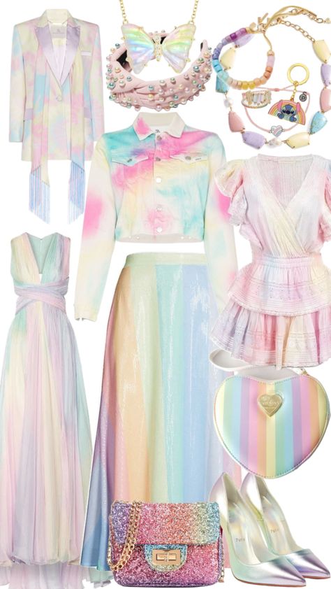 Rainbow Clothes, Clothes Jacket, Rainbow Bag, Pastel Dress, Rainbow Outfit, Pastel Rainbow, Your Aesthetic, Jacket Dress, Dress Skirt