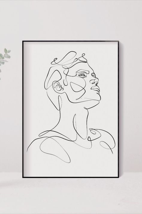 Face Line Art, Room Decor Aesthetic, Single Line Drawing, Line Artwork, Line Sketch, Simple Line Drawings, Above Bed Decor, Indie Room Decor, One Line Drawing