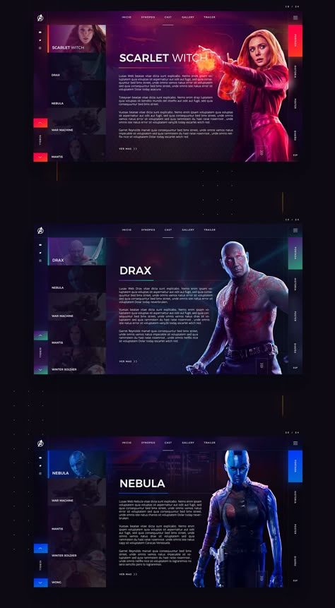 Avengers Infinity War on Behance Character Website, Design Sites, Website Concept, Character Images, Webdesign Inspiration, Powerpoint Presentation Design, Webpage Design, Website Design Layout, App Design Inspiration