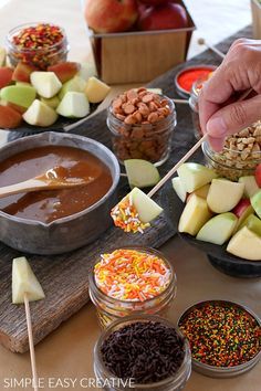 Caramel Sauce For Apples, Fun Fall Treats, Apple Topping, Halloween Charcuterie, Fall Harvest Party, Apple Bars, S'mores, Think Food, Homemade Caramel