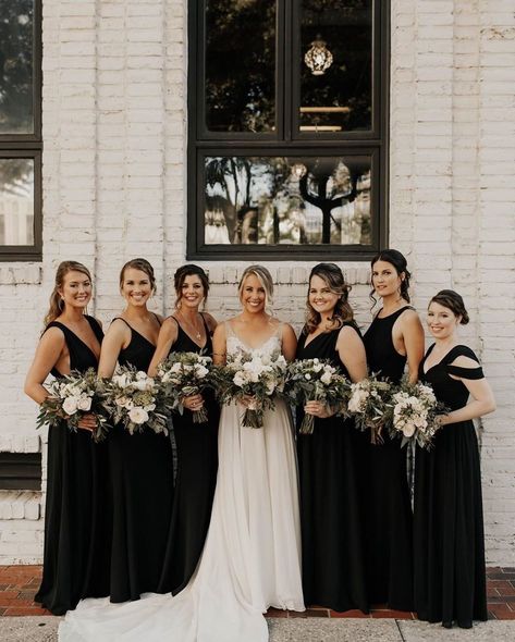 Lulus Weddings’s Instagram profile post: “this bridesmaid crew is keeping it classic with an assortment of our black bridesmaids dresses 🖤💫#lulusweddings #lovelulus via…” Black Bridesmaid Dresses Fall, Backyard Wedding Ceremony, Dress Georgette, Black Bridesmaid, Full Maxi Skirt, Black Bridesmaids, Perfect Bridesmaid Dress, Girl Baby Shower Decorations, Knit Maxi Dress