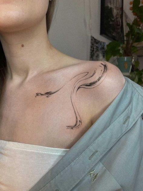 Elegant Simple Tattoos, Tail Bone Tattoo, Abstract Collarbone Tattoo, Fae Inspired Tattoos, Abstract Tattoo Designs Minimalist, Abstract Tattoo Lines, Abstract Tatoos, Body Line Tattoo, Vibration Tattoo