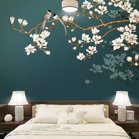 Custom Wall Paper Mural Hand Painted Chinese Style Flowers Birds Living Room Bedroom Interior Decoration Wall Painting Wallpaper - AliExpress Mobile Wallpaper For Home Wall, Geometric Wallpaper Design, Tree Wallpaper Mural, Wallpaper For Home, Bedroom Wall Designs, Bedroom Murals, Wall Painting Decor, Bedroom Wall Paint, Tropical Tree