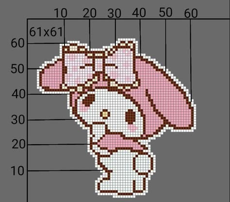 My Melody Cross Stitch, My Melody Pixel Art, Sanrio Embroidery, Graph Crochet, Hello Kitty Crafts, Easy Pixel Art, Pixel Art Templates, Pixel Drawing, Diy Perler Bead Crafts