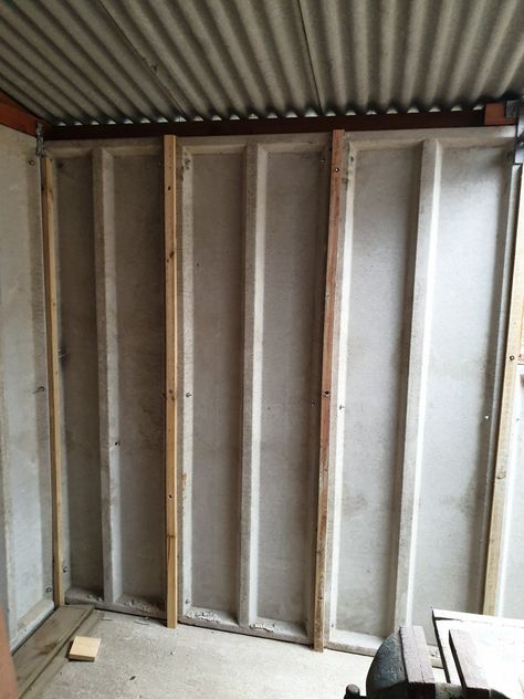 DIY concrete panel garage cladding Concrete Garage Makeover, Garage Cladding Ideas, Garage Cladding, Concrete Interior Wall, Shed Cladding, House Sauna, Concrete Sheds, Concrete Garage, Cement Panels