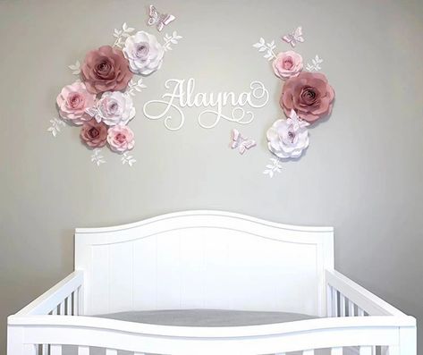 Flowers & Wall Name Sets Colour Paper Flowers, Initial Decor, Letters Wall Decor, White Paper Flowers, Elegant Nursery, Wooden Initials, Letter Wall Decor, Wood Monogram, Paper Flower Art