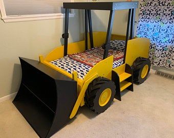 Construction Themed Bedroom, Tractor Bed, Construction Bedroom, Hunter Room, Front End Loader, Diy Wood Plans, Bunk Bed Plans, Kid Bed, Twin Size Bed Frame