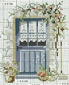 Door Cross Stitch, Window Cross Stitch, Crochet Doily Rug, Dolls House Shop, Cross Stitch House, Rainy Day Crafts, Cross Stitch Collection, Stitch Pictures, Embroidery Flowers Pattern