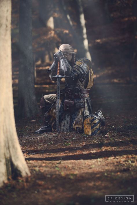 exanta: CREDITS: Costume/Armor: Wander... Tristan Aesthetic, Skyrim Aesthetic, Tiefling Paladin, Mounted Archery, Fantasy Dream, Golden Warriors, Women Warriors, Medieval Ages, Wolf Photos