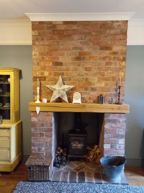 Using old bricks from our house Chimney Breast Ideas, Old Chimney, Brick Chimney Breast, Reclaimed Fireplace, Wood Burner Fireplace, Wood Burning Stoves Living Room, Brick Chimney, Chimney Breast, Old Bricks