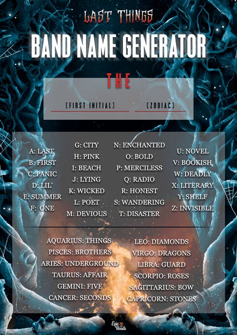 Channel the (Rock) Gods with This Band Name Generator Band Names Ideas, Band Name Generator, Funny Name Generator, Birthday Scenario Game, Birthday Scenario, Dark Skin Tattoo, Title Generator, Group Names Ideas, Group Name